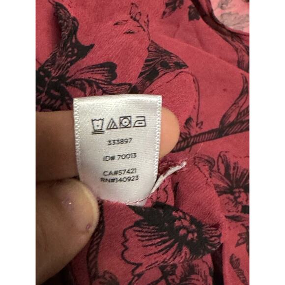 LOFT Maroon Fuchsia Black Butterfly Keyhole Tie Neck Blouse Top Sheer Small - Picture 5 of 5